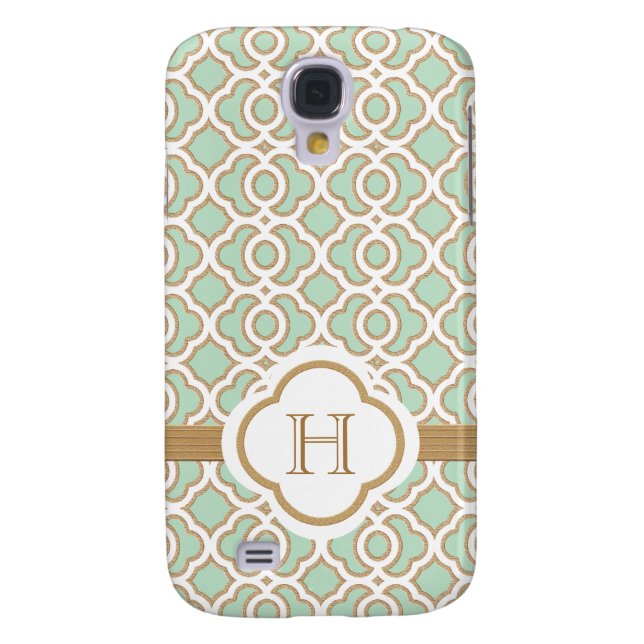 Monogrammed Mint Green Gold Moroccan Case-Mate Samsung Galaxy Case (Back)