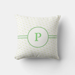 Monogrammed Mint Green Leaf Pattern Cushion