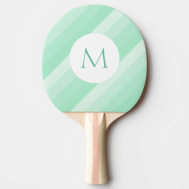 Monogrammed Mint Green Striped Template Modern Ping Pong Paddle (Front)