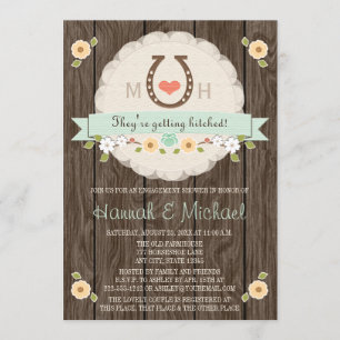 MONOGRAMMED MINT HORSESHOE WESTERN COUPLES SHOWER INVITATION