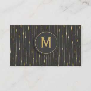 Monogrammed Modern Abstract Gold Lines - Charcoal Business Card