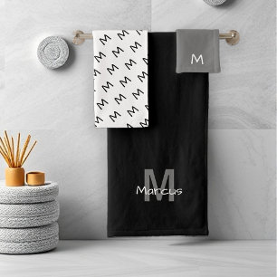 Monogrammed Modern Black Chic Bath Towel Set