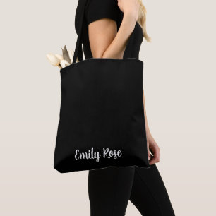 Monogrammed Modern Black with Custom White Script Tote Bag