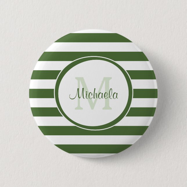Monogrammed Modern Broad Forest Green Stripes 6 Cm Round Badge (Front)