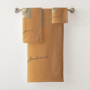 Monogrammed modern burnt orange elegant bath towel set