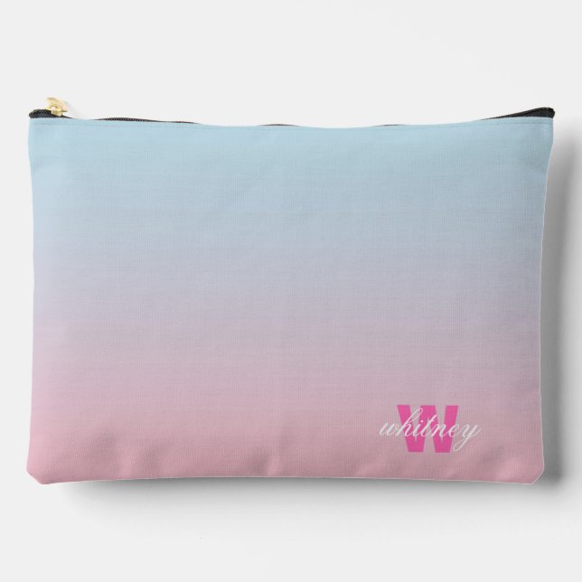Monogrammed Modern Chic Pink Blue Pastel Ombre Accessory Pouch (Front)