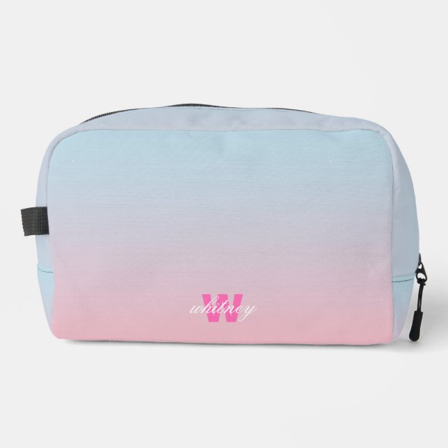 Monogrammed Modern Chic Pink Blue Pastel Ombre Dopp Kit (Front)