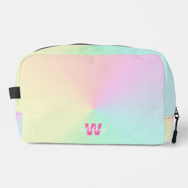 Monogrammed Modern Chic Rainbow Pastel Ombre Dopp Kit (Front)