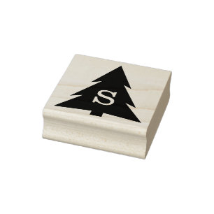 Monogrammed Modern Christmas Tree Rubber Stamp