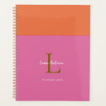 Monogrammed Modern Colorblock Planner<br><div class="desc">Chic stylish Pink and orange colorblock Personalised undated planner monogrammed with gold Initial.</div>