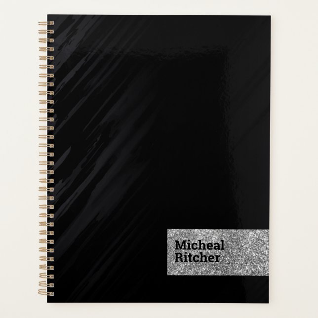 Monogrammed Modern custom Silver Glitter Business  Planner (Front)