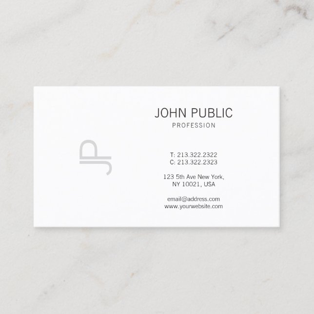 Monogrammed Modern Elegant Professional Plain Business Card (Front)