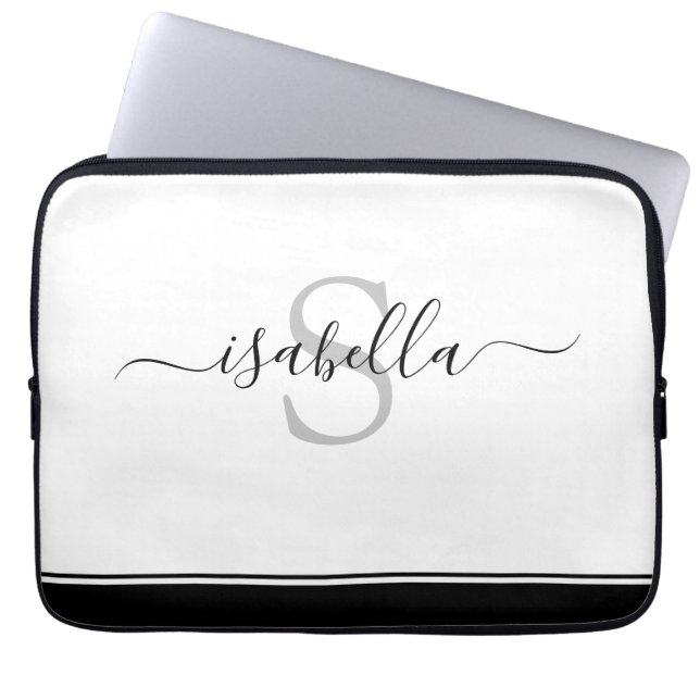 Monogrammed Modern Elegant Script  Laptop Sleeve (Front)