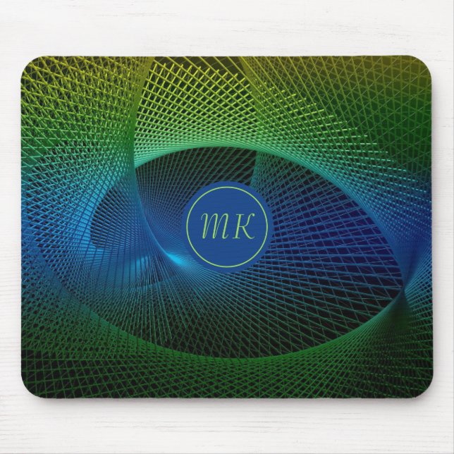 Monogrammed Modern Fractal  Mouse Pad (Front)