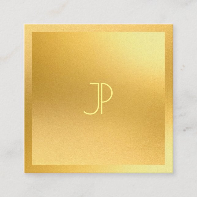 Monogrammed Modern Gold Elegant Trendy Template Square Business Card (Front)