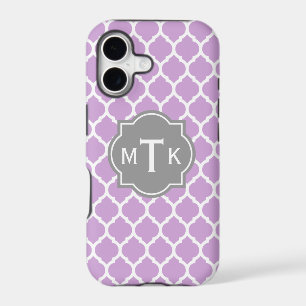 Monogrammed Modern Grey and Lilac Lattice Pattern