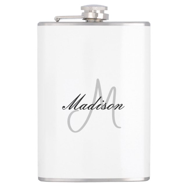 Monogrammed Modern Handwriting Name Initial Hip Flask (Front)