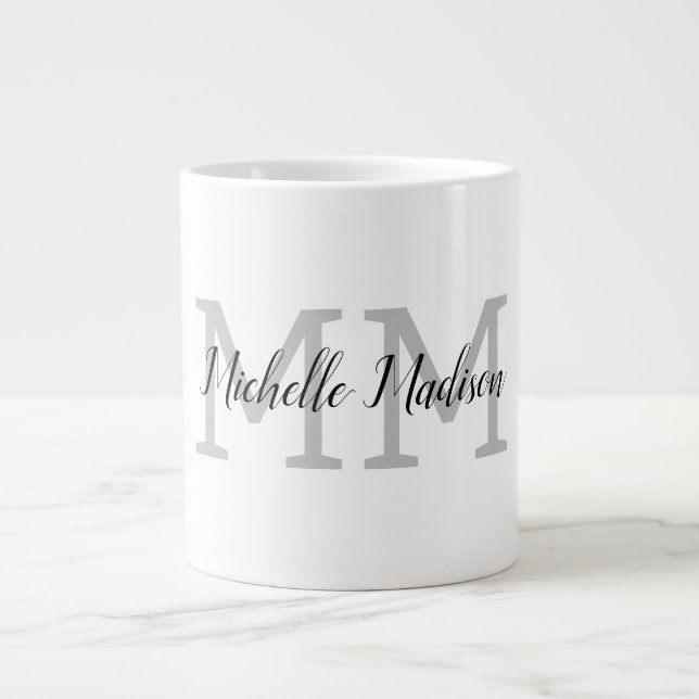 Monogrammed Modern Handwriting Name Initials Large Coffee Mug (Front)