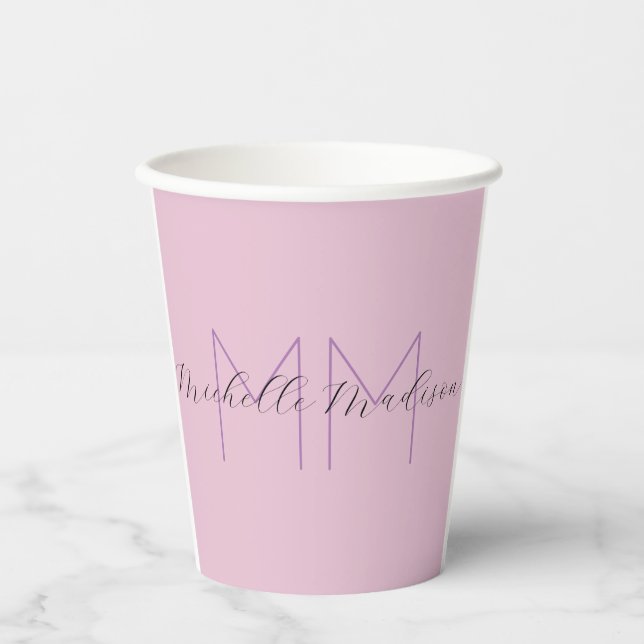 Monogrammed Modern Handwriting Name Initials Paper Cups (Front)