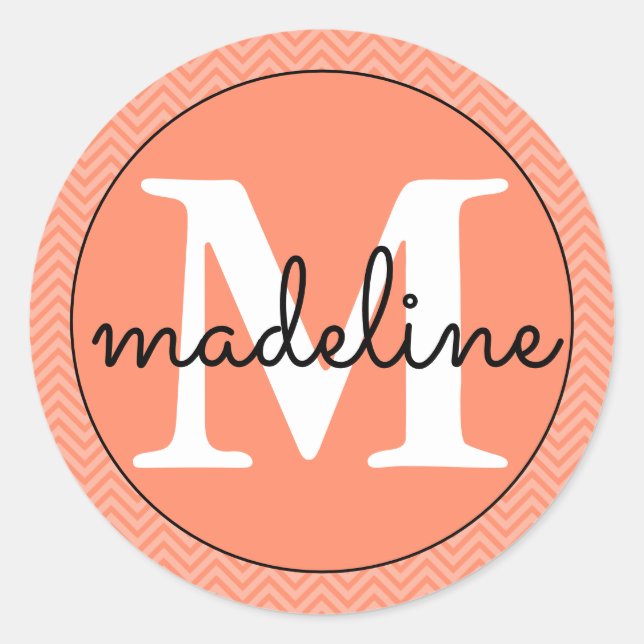 Monogrammed Modern Pink/White Round Sticker (Front)