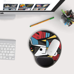 Monogrammed Modern Red & Black Geometric Abstract Gel Mouse Pad