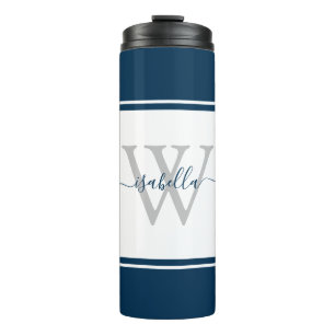 Monogrammed Modern Script Navy Thermal Tumbler