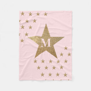 Monogrammed Modern Soft Pink and Gold Stars Fleece Blanket