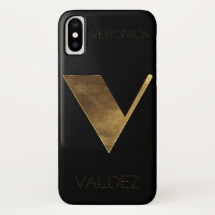 Monogrammed Monogram Initial V Black Gold Case-Mate iPhone Case