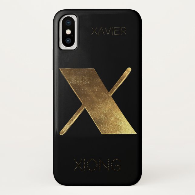 Monogrammed Monogram Initial X Black Gold Case-Mate iPhone Case (Back)