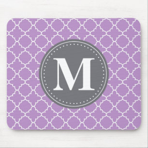 Monogrammed Moroccan Lattice in Lilac / Grey Mouse Pad