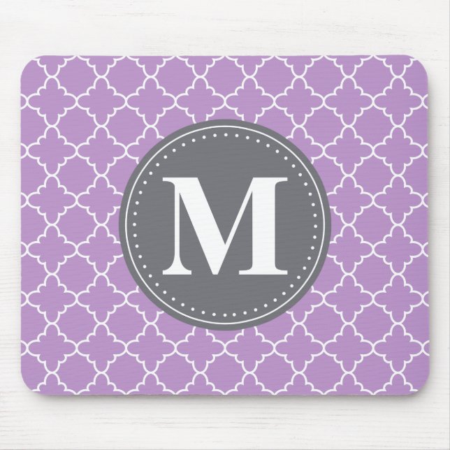 Monogrammed Moroccan Lattice in Lilac / Grey Mouse Pad (Front)