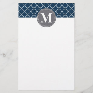 Monogrammed Moroccan Lattice in Navy / Grey Stationery