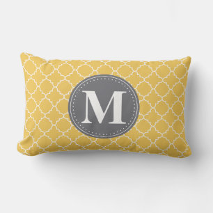 Monogrammed Moroccan Lattice in Yellow / Grey Lumbar Cushion