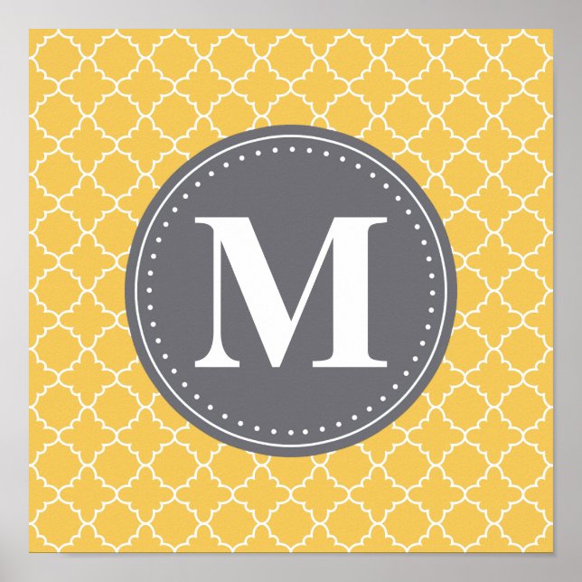 Monogrammed Moroccan Lattice in Yellow / Grey Poster (Front)
