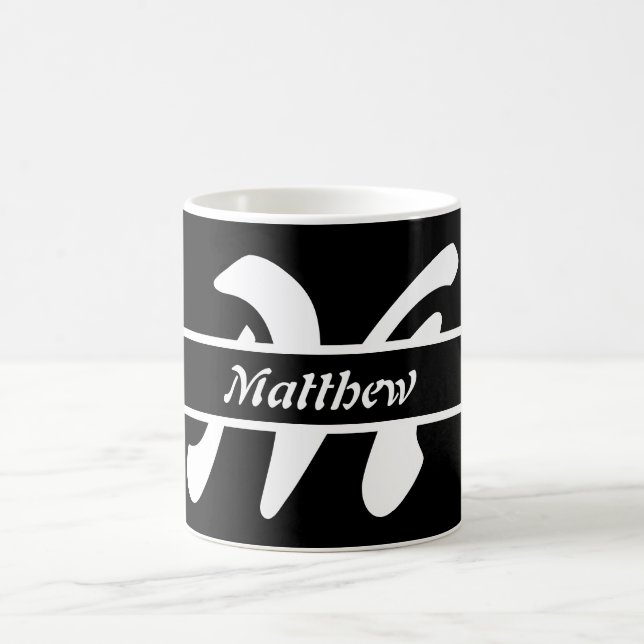 Monogrammed Mug Black White & Grey Gift Coffee Cup (Center)