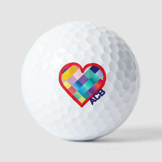 Monogrammed Multi Colour Heart Design Golf Balls (Front)