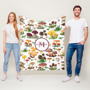 Monogrammed Mushrooms Fleece Blanket