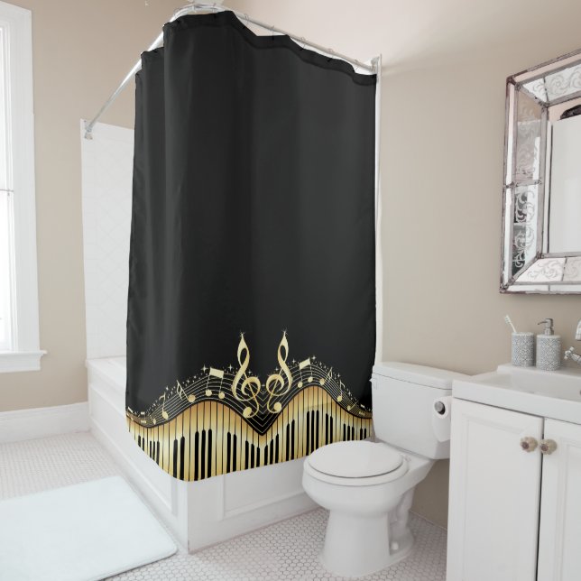 Monogrammed Musical Keyboard Shower Curtain (In Situ)