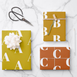 Monogrammed mustard bronze shades custom Initial Wrapping Paper Sheet