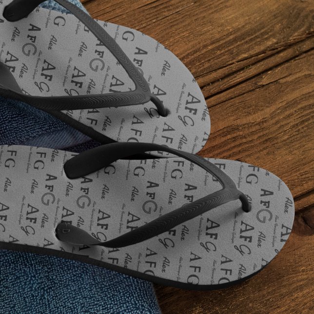 Monogrammed Name All-Over-Print Grey Jandals (cool monogram pattern)