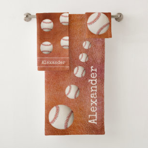 Monogrammed name baseball softball sports bathroom bath towel set