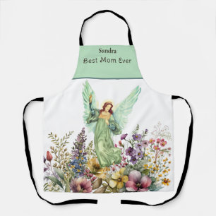 Monogrammed Name Best Mum Ever Floral Flower Angel Apron
