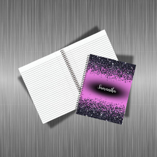 Monogrammed Name Black Glitter on Hot Pink   Notebook