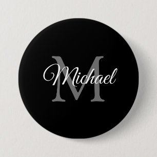 Monogrammed Name Black Personalised Template Large 7.5 Cm Round Badge