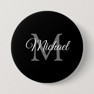 Monogrammed Name Black Personalized Template Large 7.5 Cm Round Badge