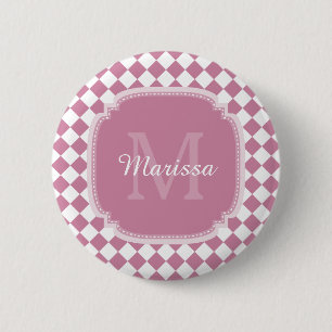 Monogrammed Name Chic Cashmere Rose Checked 6 Cm Round Badge