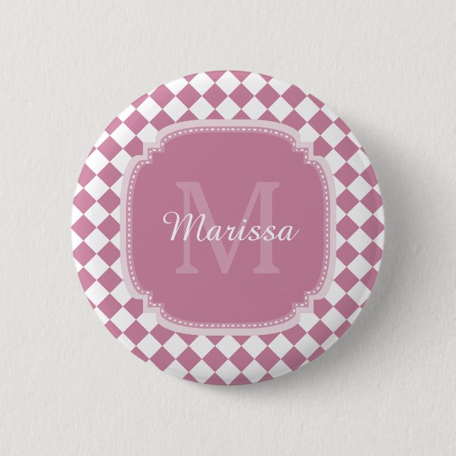 Monogrammed Name Chic Cashmere Rose Checked 6 Cm Round Badge (Front)