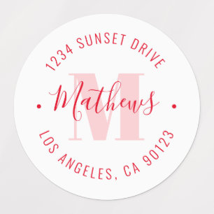 Monogrammed Name & Circular Text   Red & White
