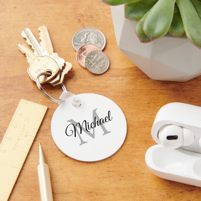 Monogrammed Name Elegant Modern Template Circle Key Ring (Desk)