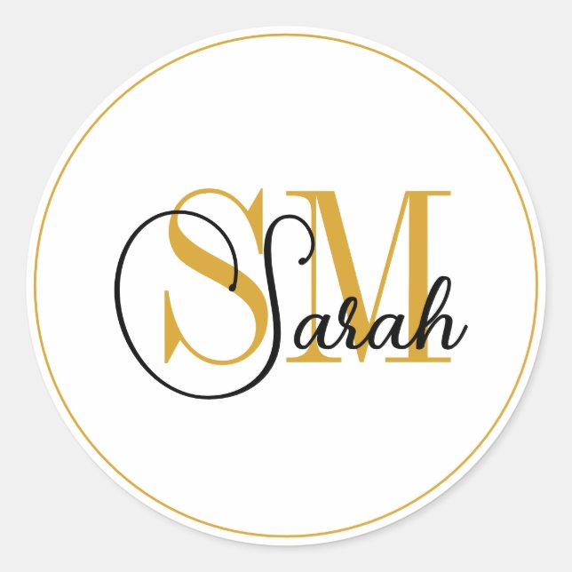 Monogrammed Name & Elegant Signature Classic Round Sticker (Front)